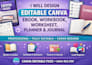 design editable canva ebook, canva workbook, worksheet, planner and journal
